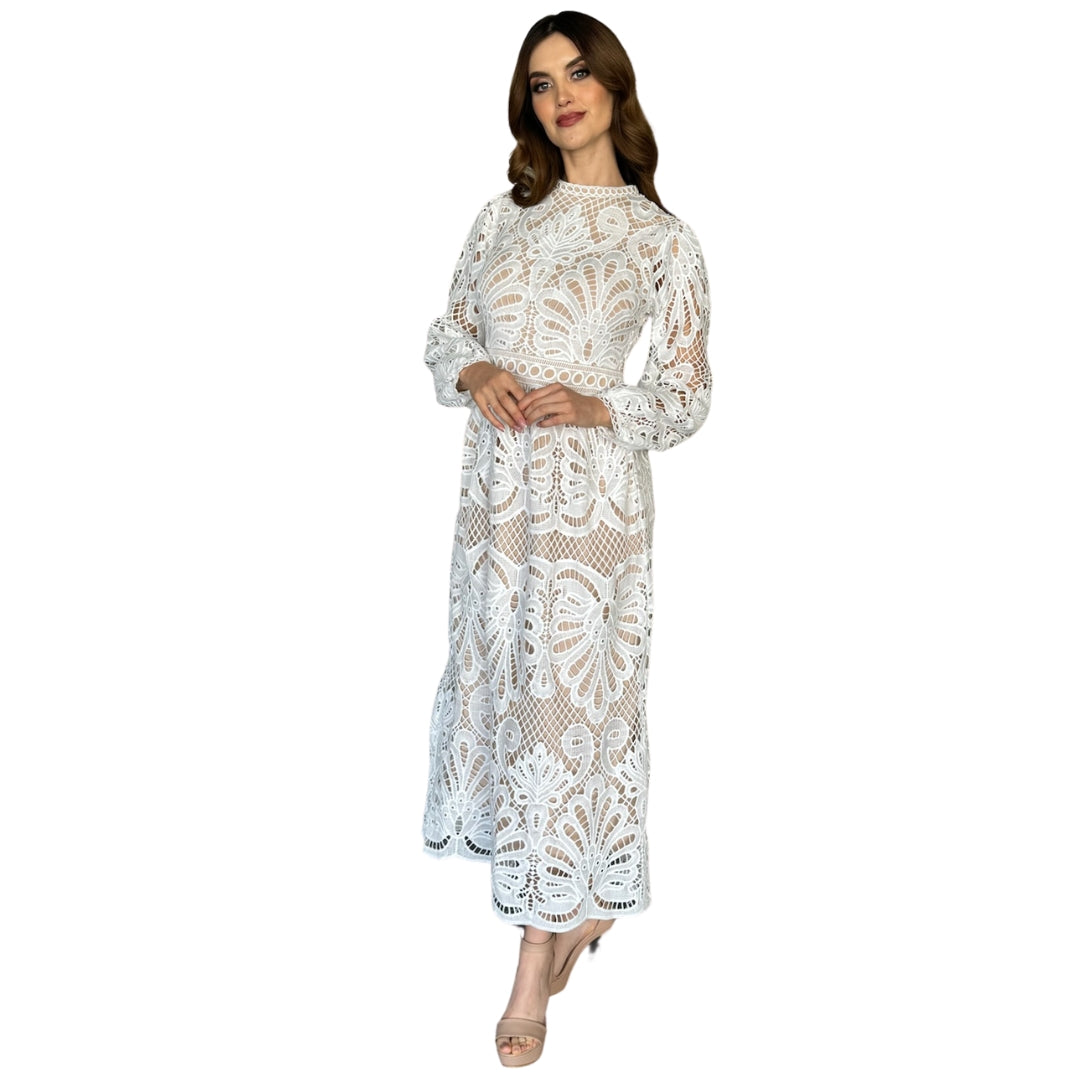 Annie | Vestido midi manga larga encaje blanco