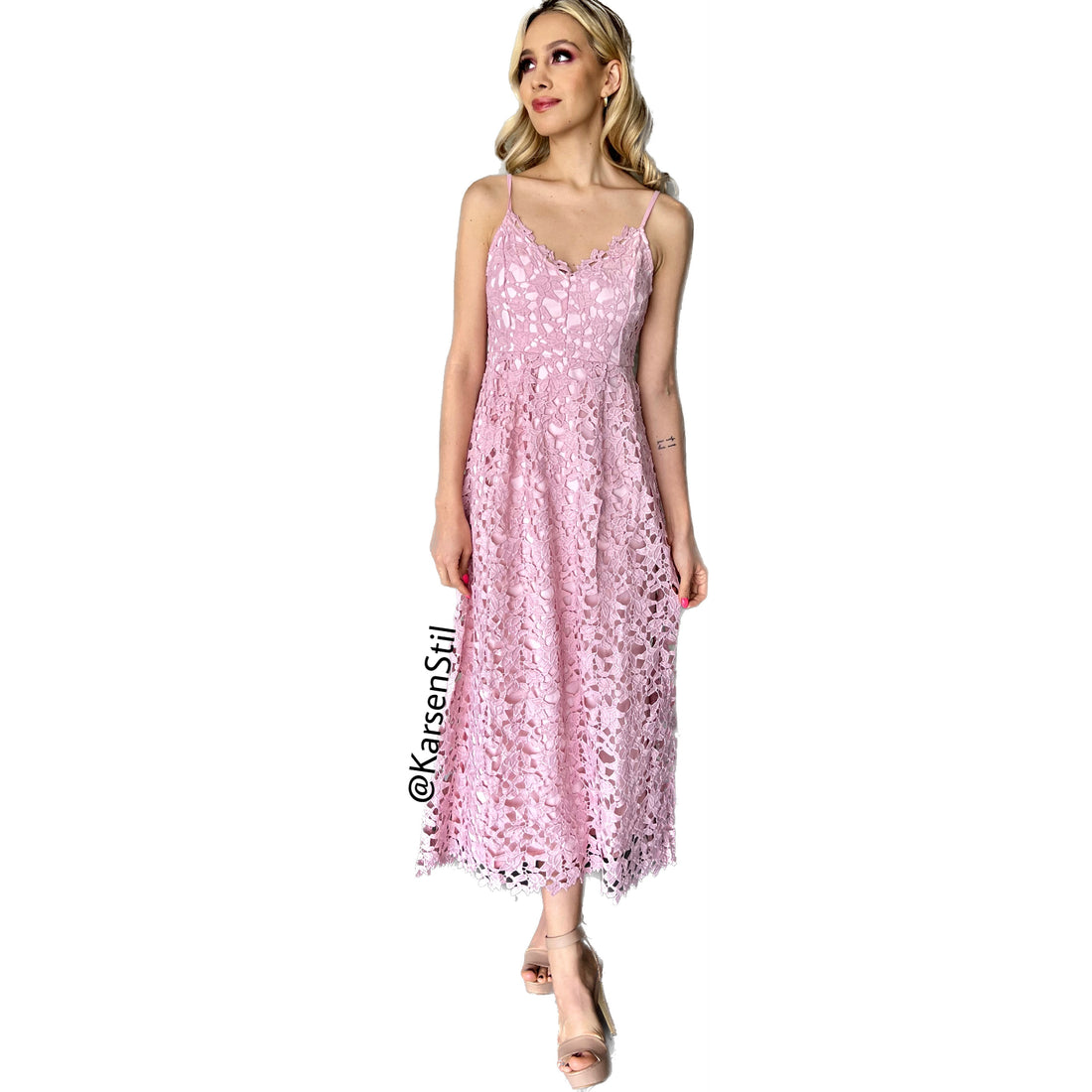 Amalia | Vestido midi encaje rosa